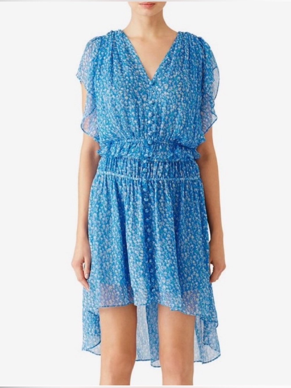 The Kooples Blue Lagoon Print Silk Muslin Dress size XS
